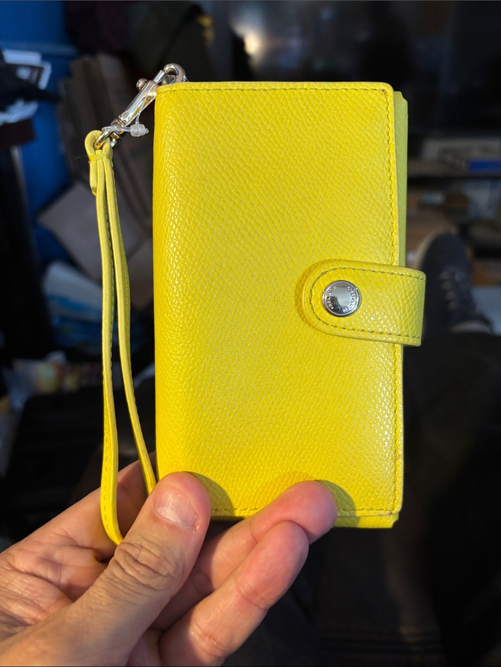 Coach Yellow Leather Wristlet Phone Case Wallet